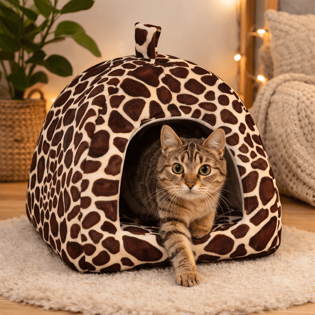 chat tigre sortant du chat niche design leopard confortable