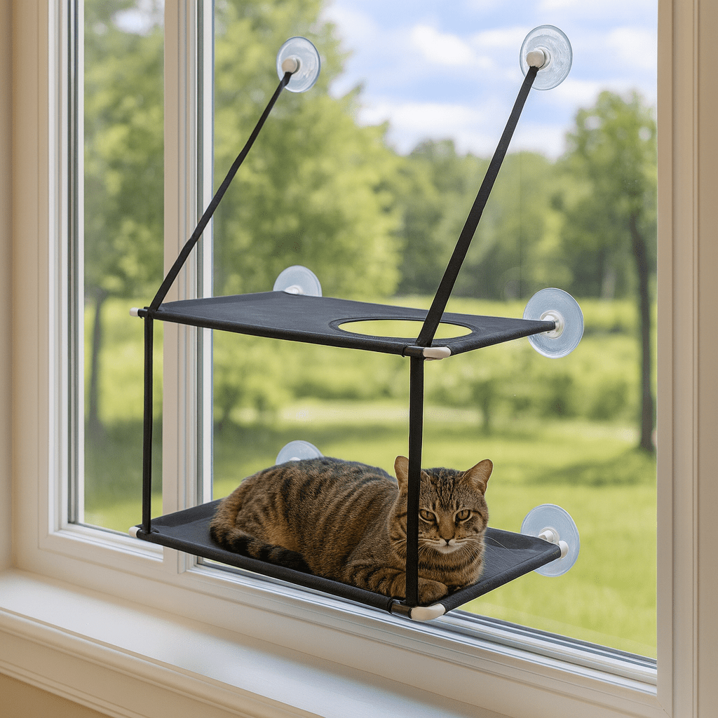 chat tigre sur hamac chat fenetre double etage noir confortable