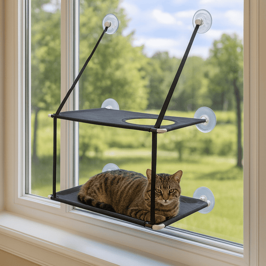 chat tigre sur hamac chat fenetre double etage noir confortable