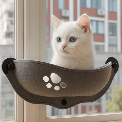 chaton blanc dans hamac chat fenetre gris motif patte