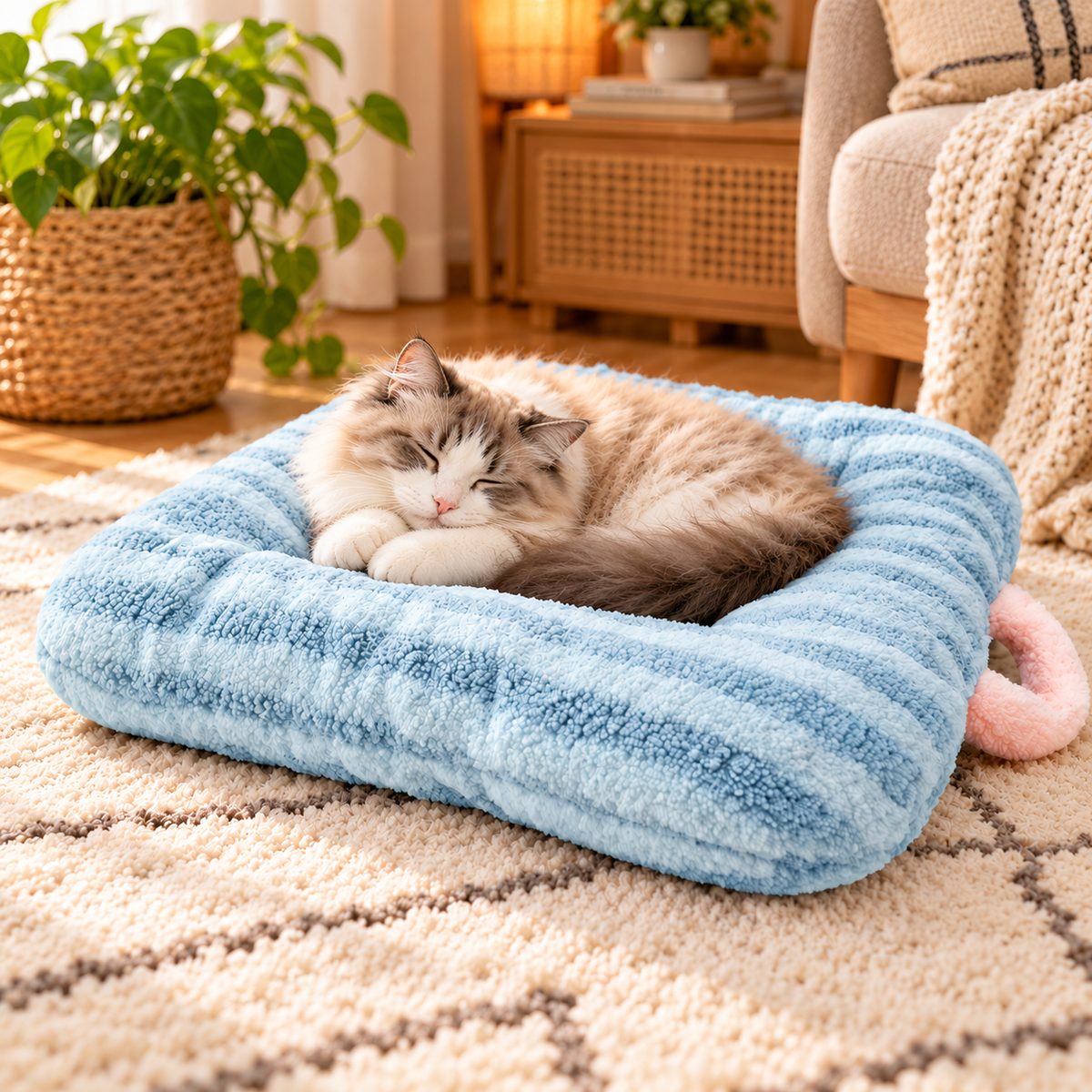 chaton dormant coussin chat bleu confortable