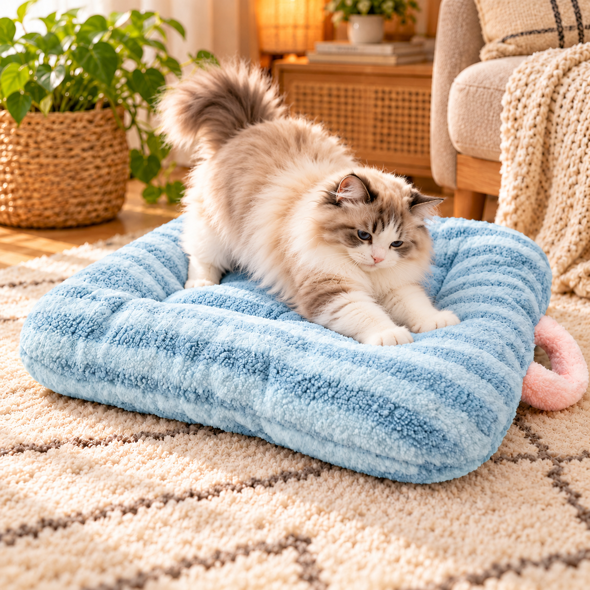 chaton jouant coussin chat bleu confortable