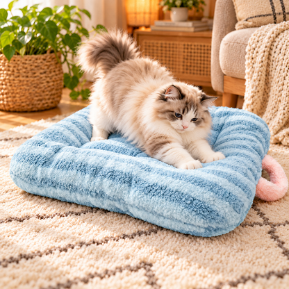 chaton jouant coussin chat bleu confortable