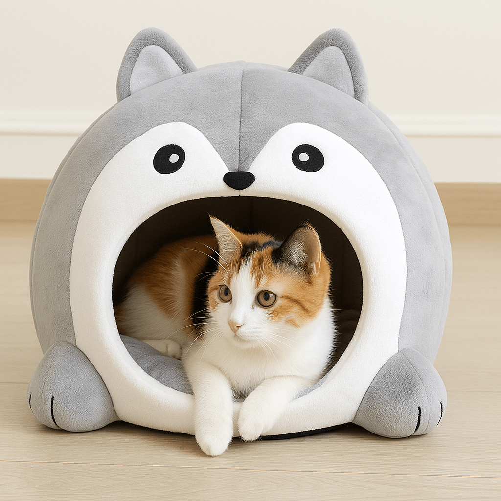 chaton mignon allonge dans niche pour chat design loup confortable