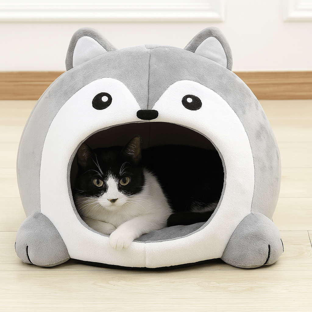 chaton mignon couche dans niche pour chat design loup confortable
