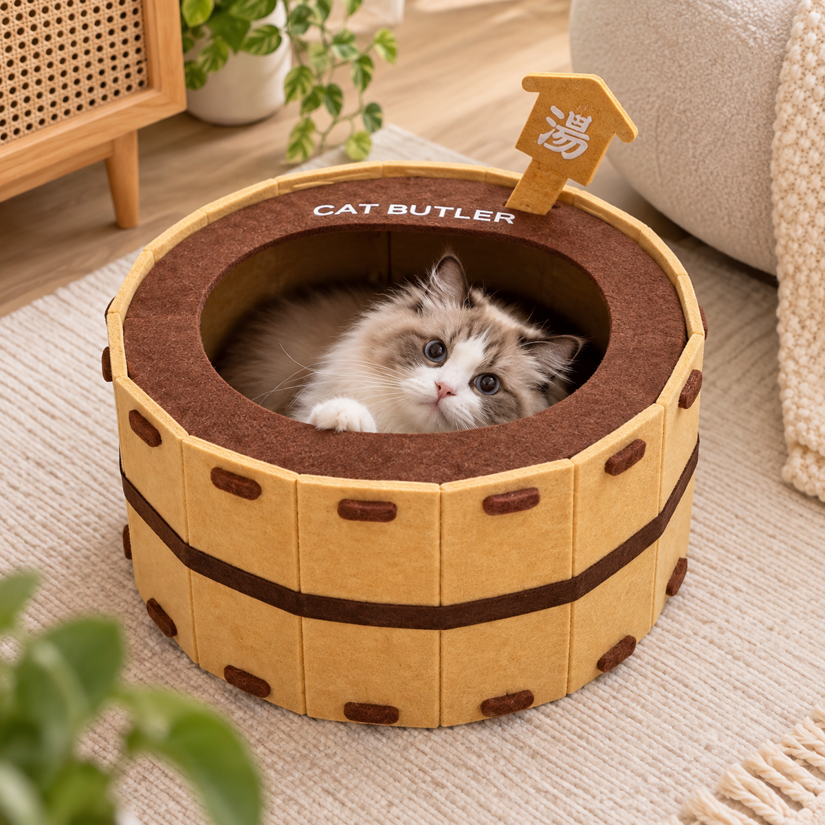 chaton mignon dans niche chat design bain japonais