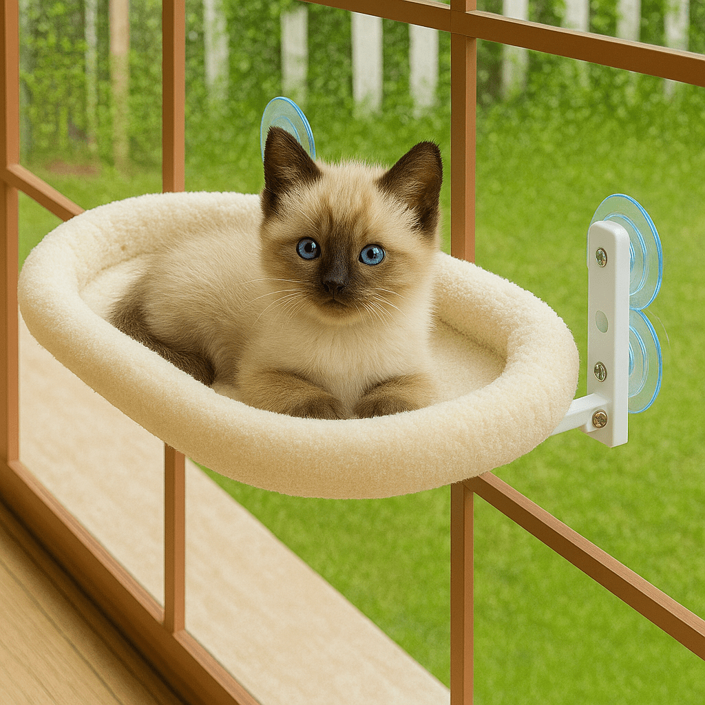 chaton mignon sur hamac chat fenetre blanc doux confortable