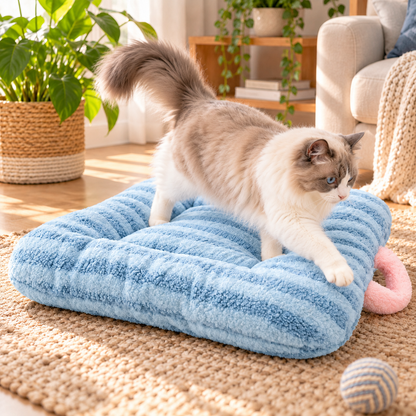 chaton sortant coussin chat bleu confortable