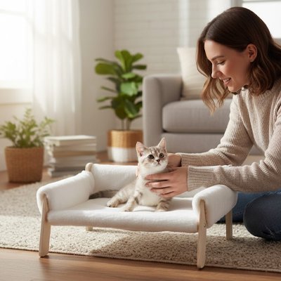 chaton sur canape chat ultra confortable blanc