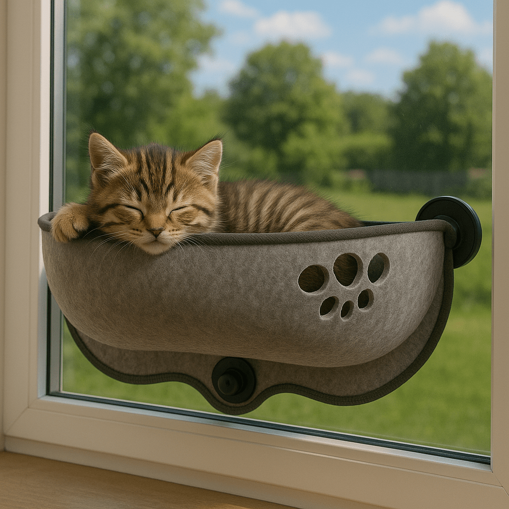 chaton tigre dans hamac chat fenetre gris motif patte