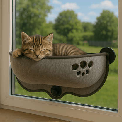 chaton tigre dans hamac chat fenetre gris motif patte