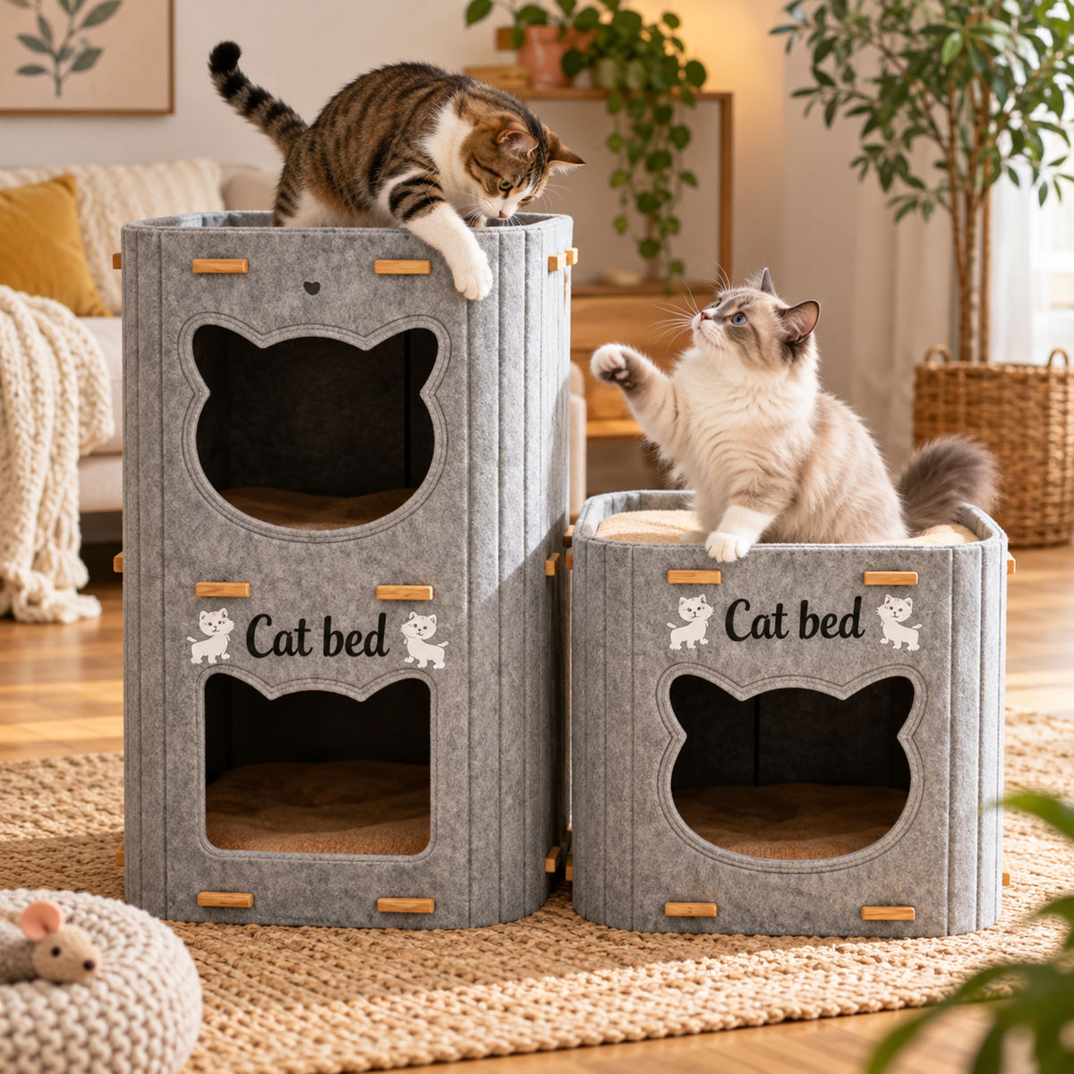chats jouant dans niche chat design feutre
