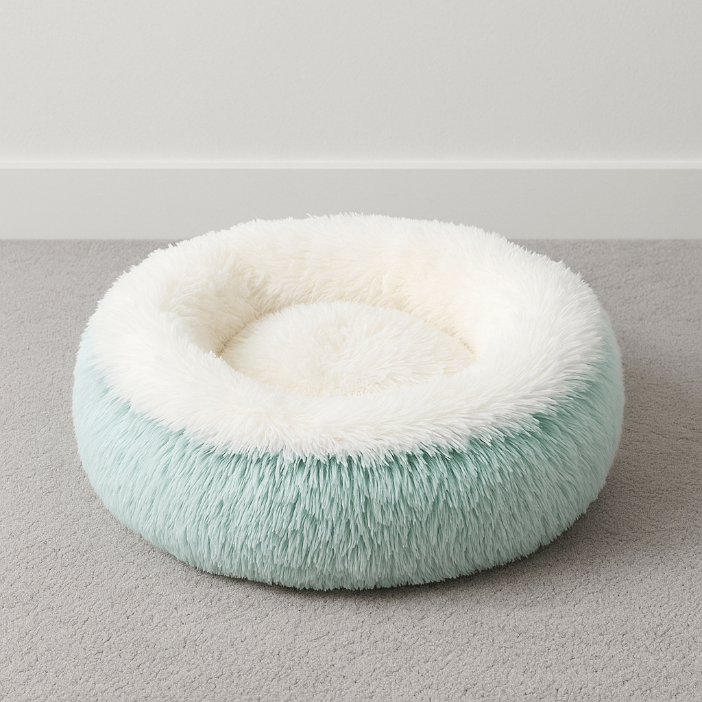 coussin à chat rond turquoise doux