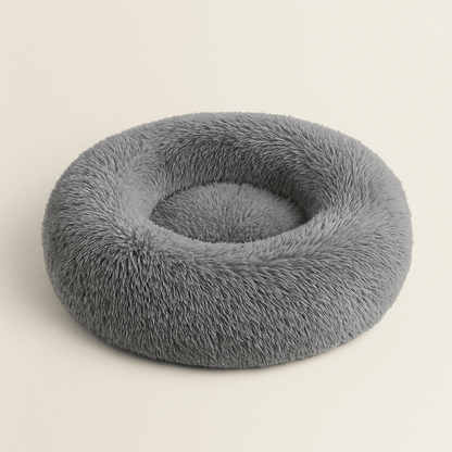 coussin chat peluche douce en rond gris