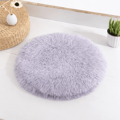 coussin chat rond doux gris
