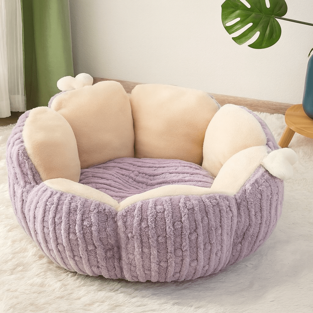 coussin pour chat design fleur moelleux violet