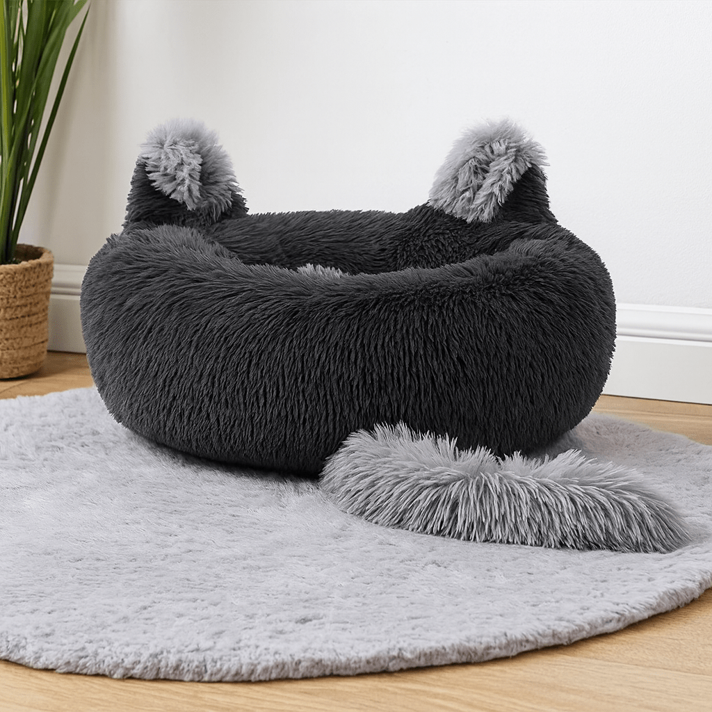 coussin pour chat doux gris rond design chat