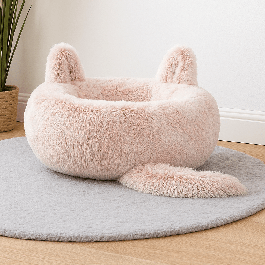 coussin pour chat doux rose rond design chat