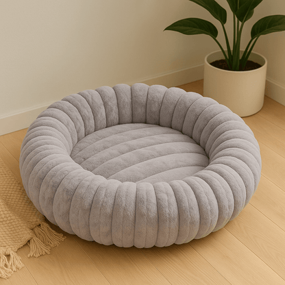 coussin pour chat rond doux chaud gris