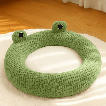 coussin pour chat rond grenouille verte moelleux