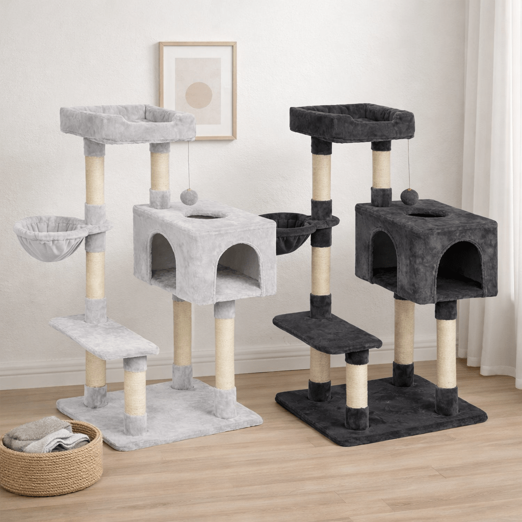 deux arbre à chat 100cm confortable gris clair gris