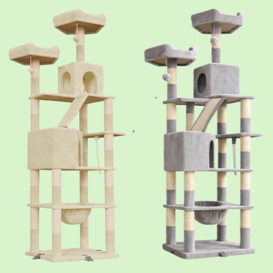 deux arbre à chat en bois xxl gris clair jaune