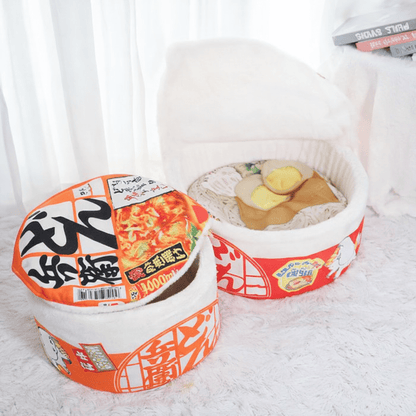deux chat panier orange rouge rond design nouille