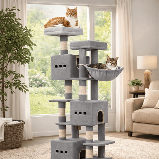 deux chats dans gros arbre à chat xxl 