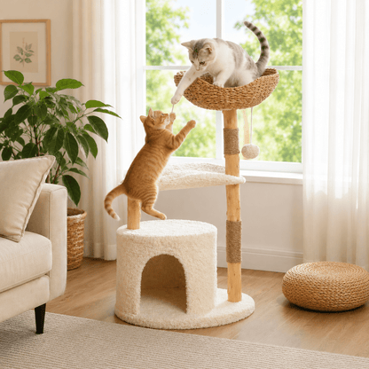 deux chats jouant arbre a chat nuage ultra doux