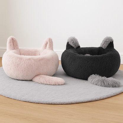 deux coussin pour chat doux rose gris rond design chat