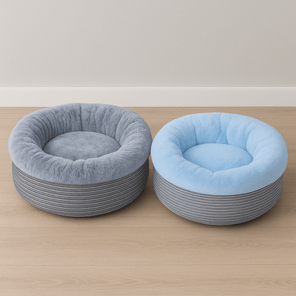 deux coussin pour chat rond douillet doux bleu gris