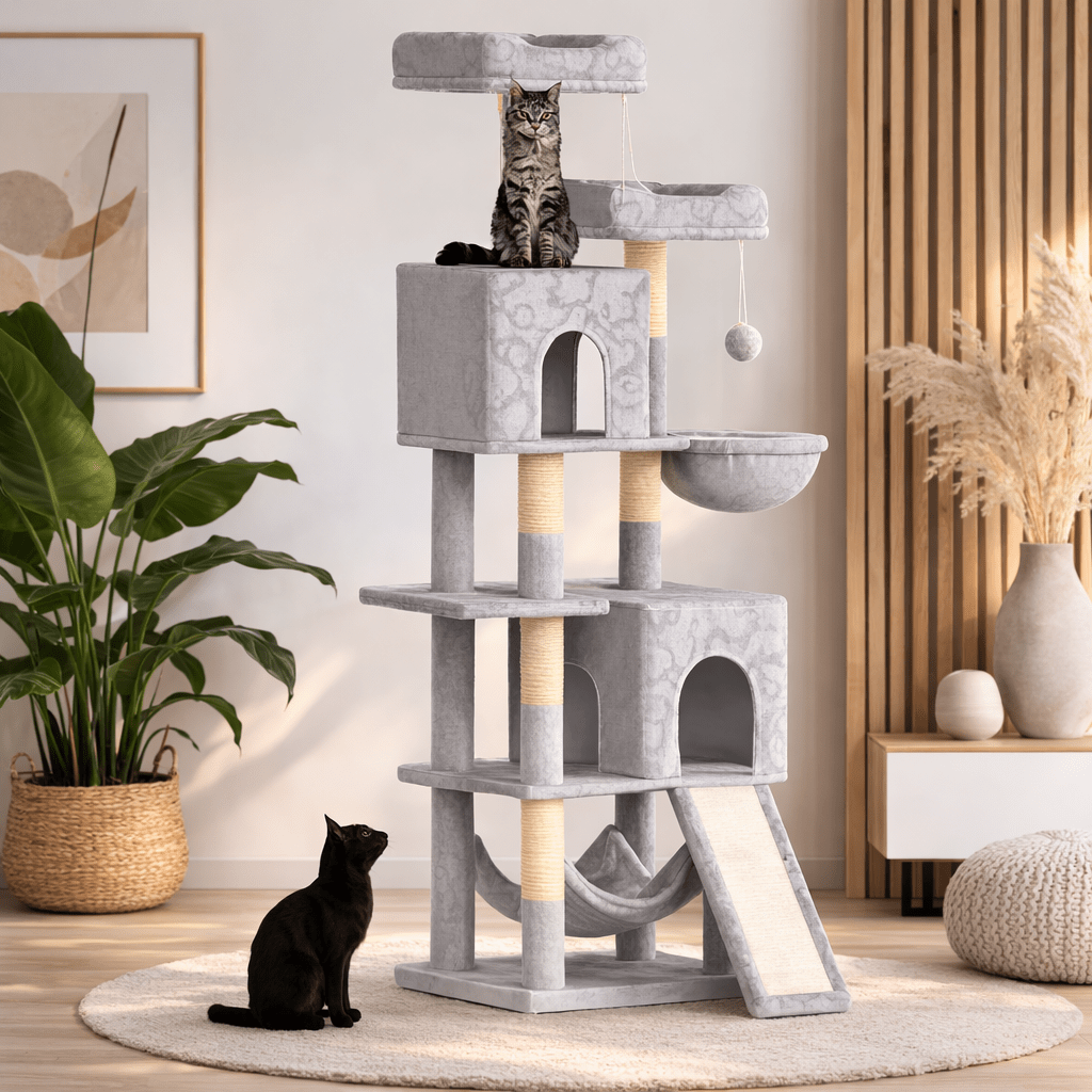deux felins dans arbre à chat majestueux 158cm