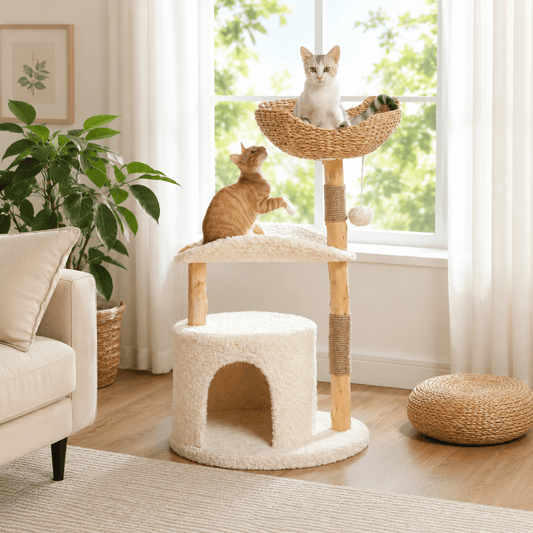 deux felins jouant arbre a chat nuage ultra doux