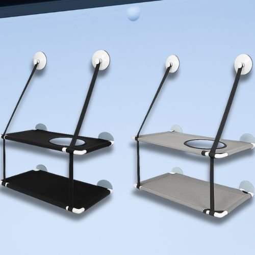 deux hamac chat fenetre double etage noir gris confortable