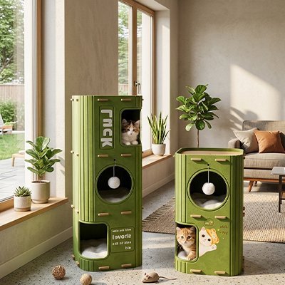 deux modeles niche pour chat modulable verte avec chats