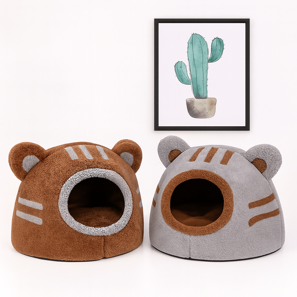 deux niche pour chat design ours gris brun doux