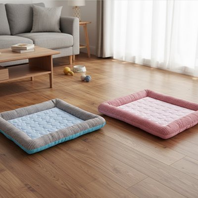 deux tapis rafraichissant chat confortable bleu rose