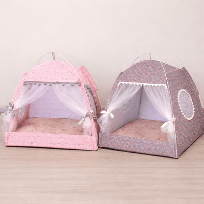 deux tente pour chat fleuri confortable rose grise