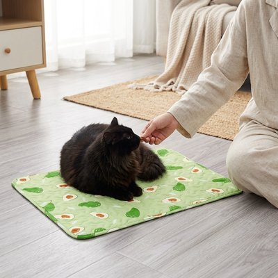 felin coucher tapis rafraichissant chat design avocats vert