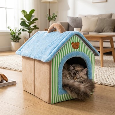 grand chat dans maison pour chat confortable adorable