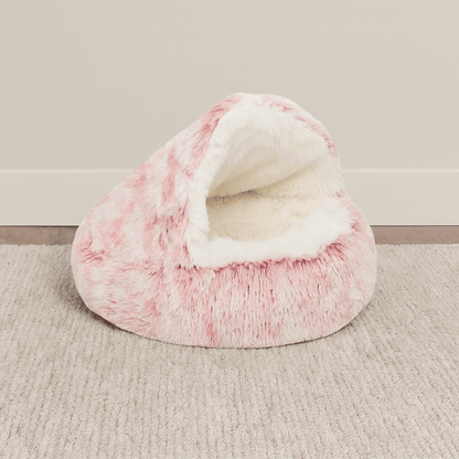 grotte coussin chat rond rose peluche douce