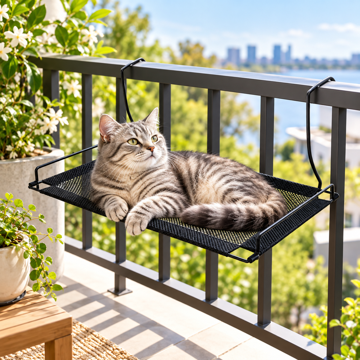 hamac chat suspendu robuste acier avec chat allonger confortablement