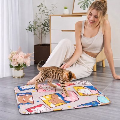 humain chaton jouant sur tapis rafraichissant chat