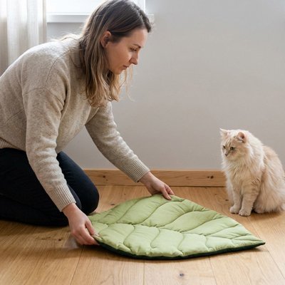 humain et felin placement tapis chat design
