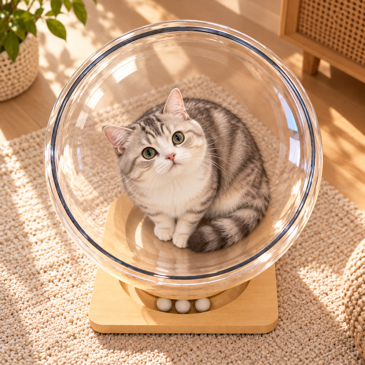 lit chat transparent avec chat mignon assis dedans