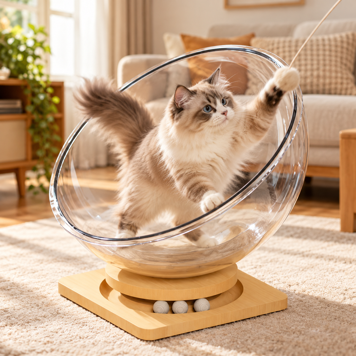 lit chat transparent avec chaton jouant