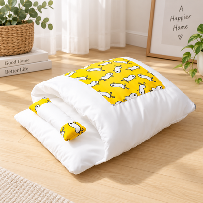 lit pour chat design confortable jaune blanc