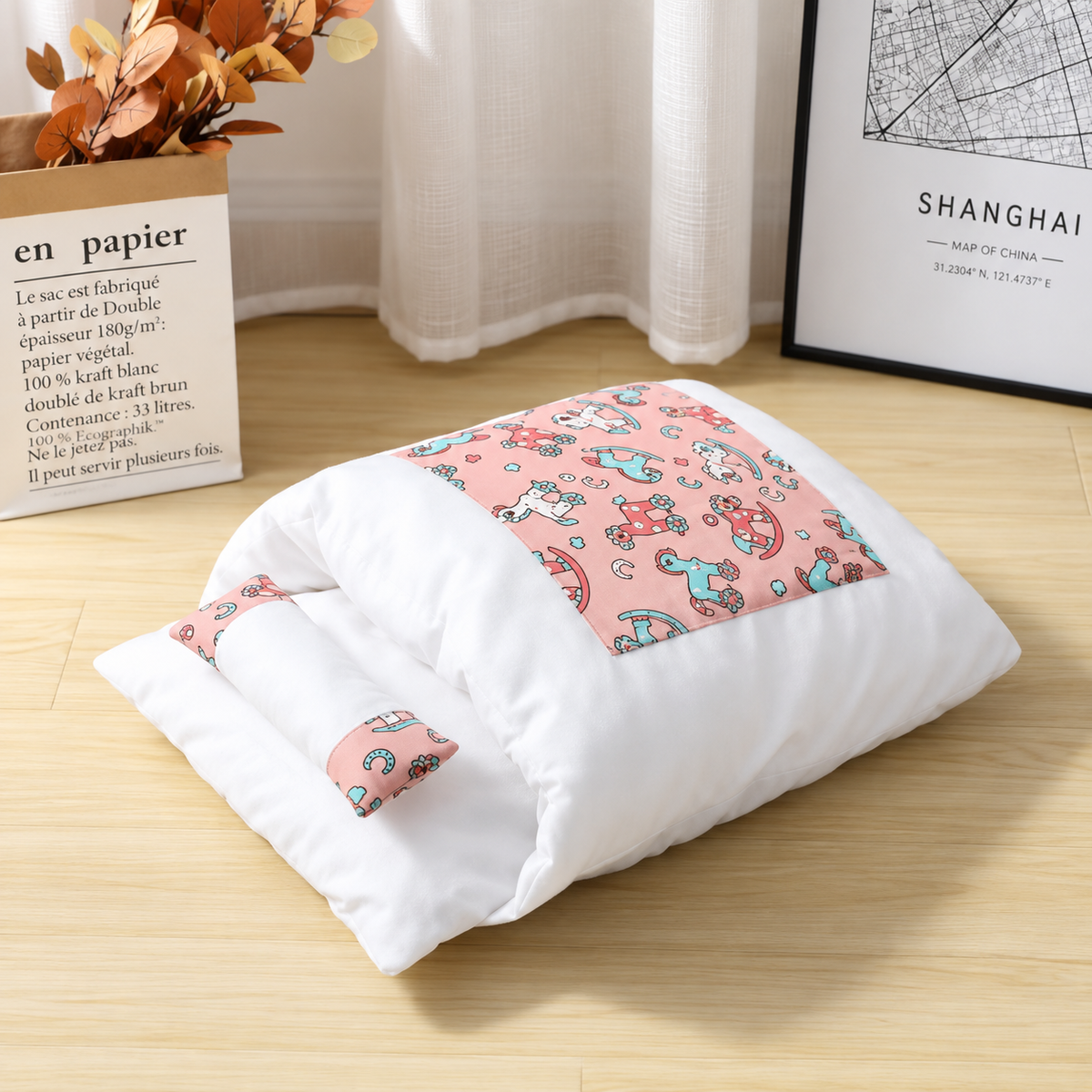 lit pour chat design confortable rose blanc