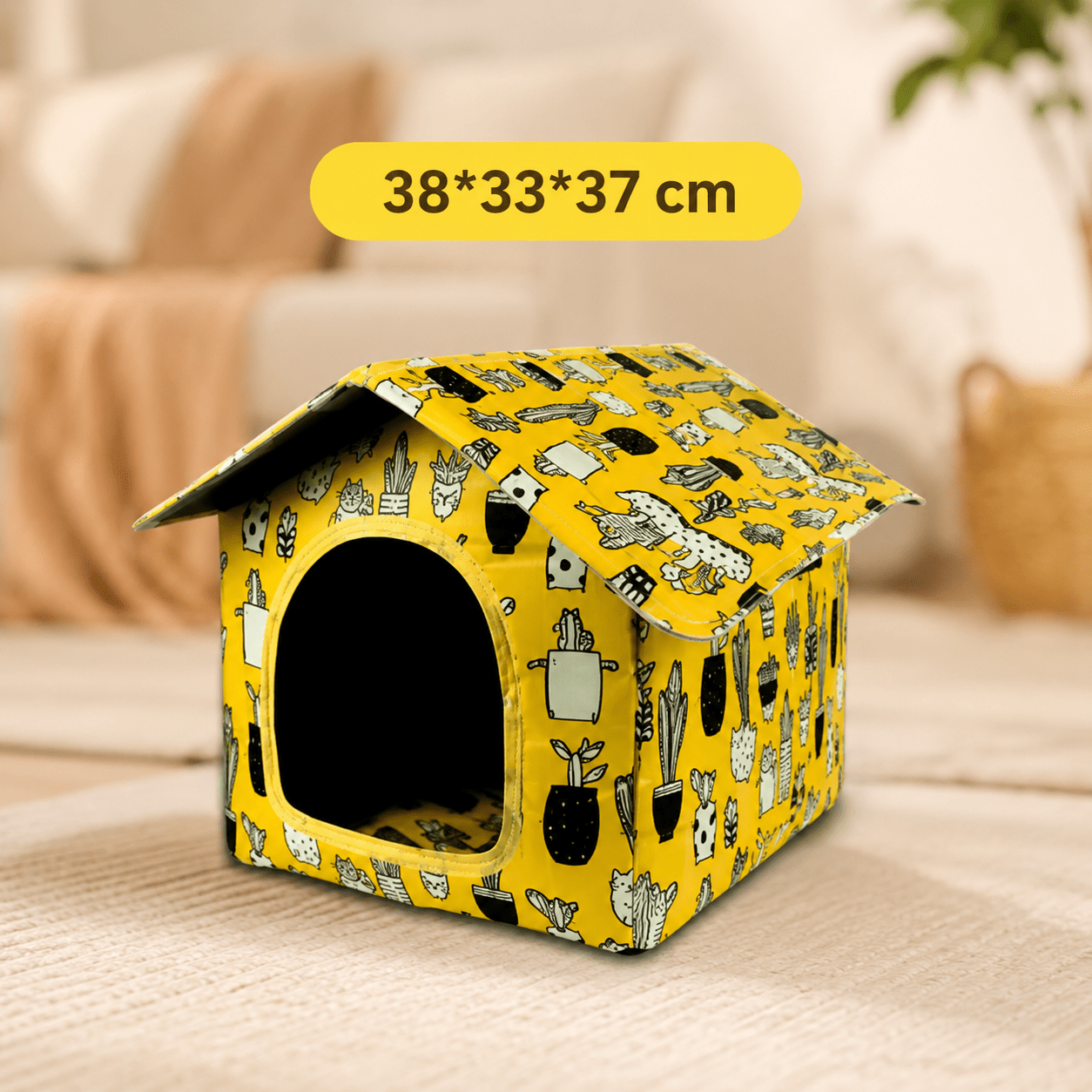 maison pour chat jaune taille moyenne