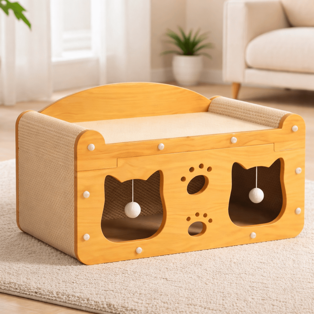 maisonnette bois chat deux niveaux confortable amusant